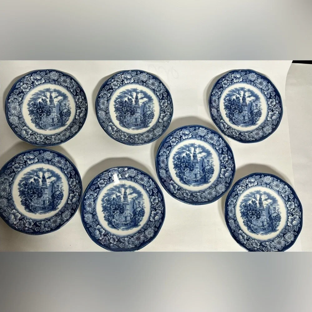 Liberty Blue 7pc Set Old North‎ Church Saucers